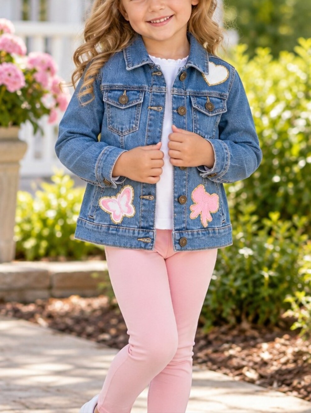 Carter's Girls' Blue Denim Jacket with Pink Patch Accents Size 5T NWT